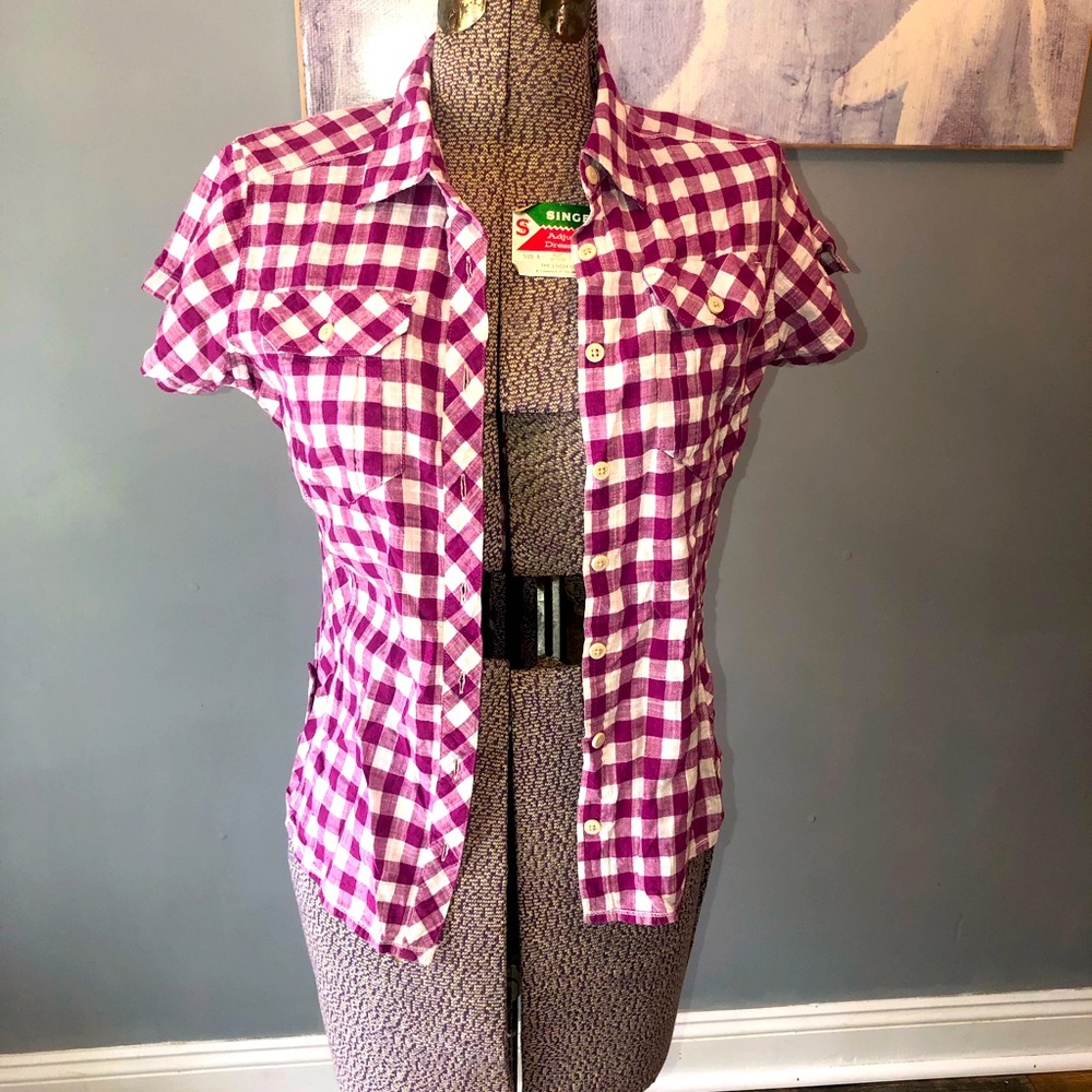 Columbia purple gingham button up medium